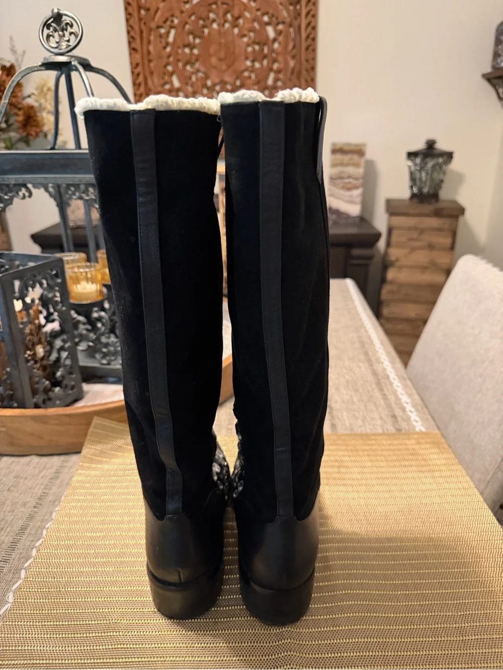 Betsey Johnson Black Knee-High Boots with Crystal Embellishments